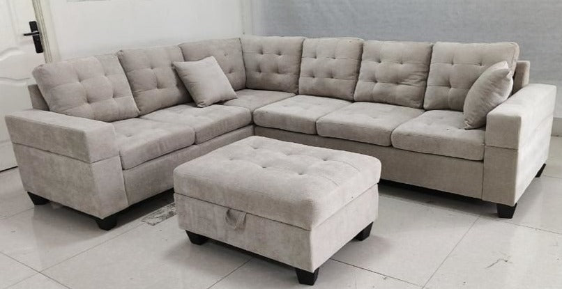 Emerson Sectional Sofa With Storage Ottoman - Beige