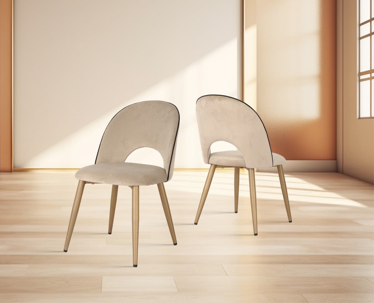 Emilia Dining Chair Beige & Gold Set of 2 Chairs 201781 ( OPEN BOX )