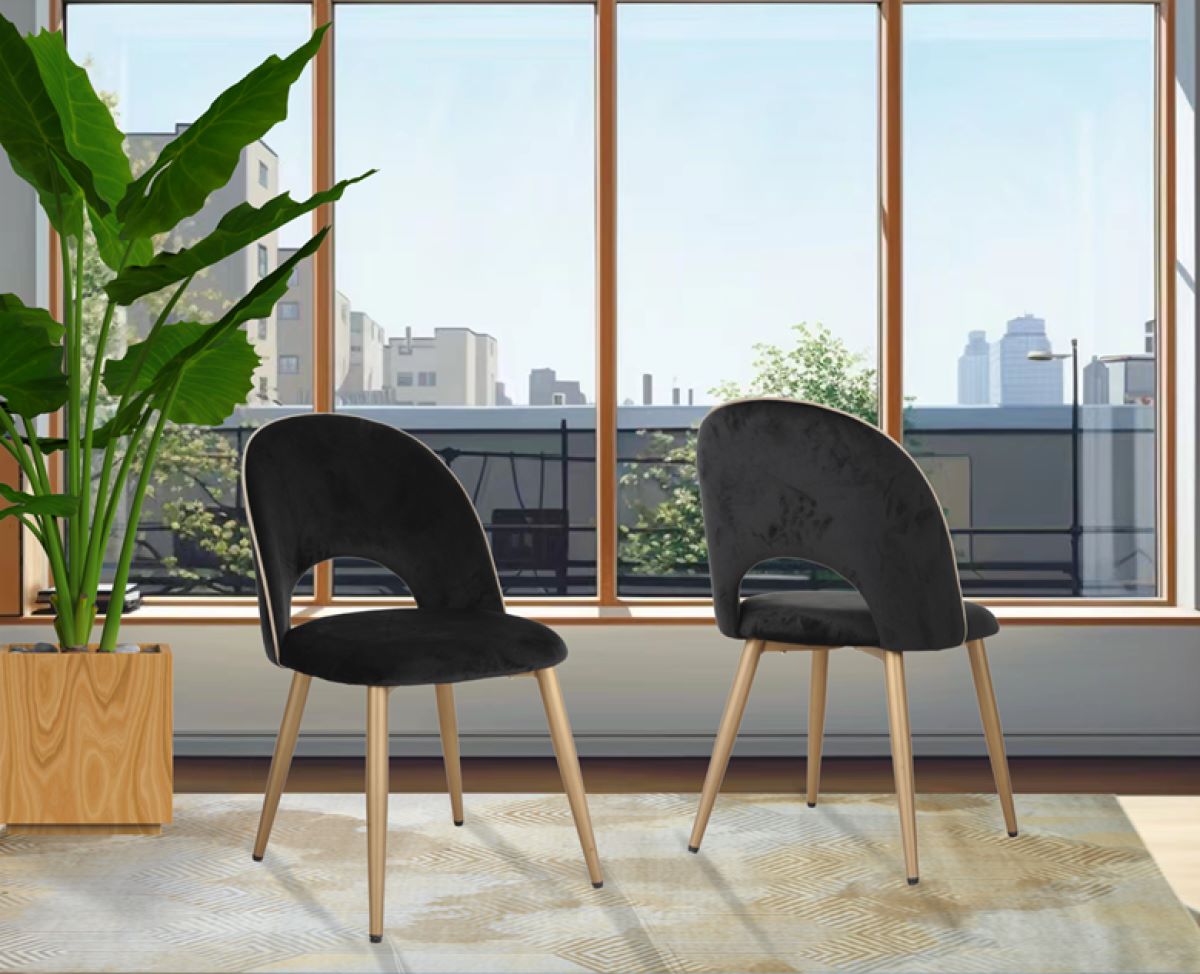Emilia Dining Chair Black & Gold Set of 2 Chairs 201782 ( OPEN BOX )