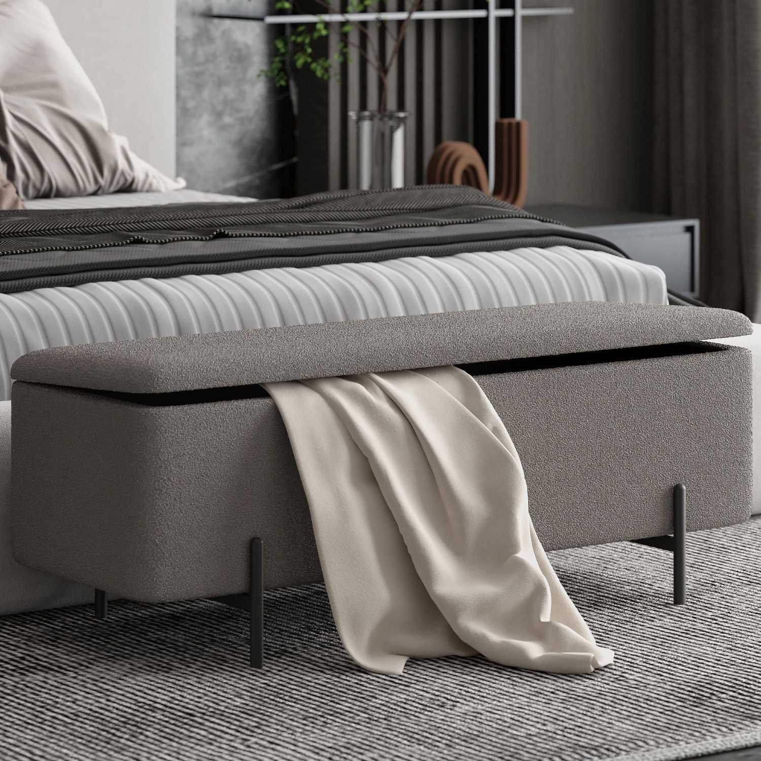 Erzo Storage Ottoman Bench in Grey and Black 402-136GRY