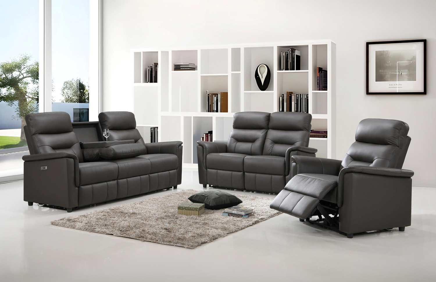 espresso genuine leather sofa set