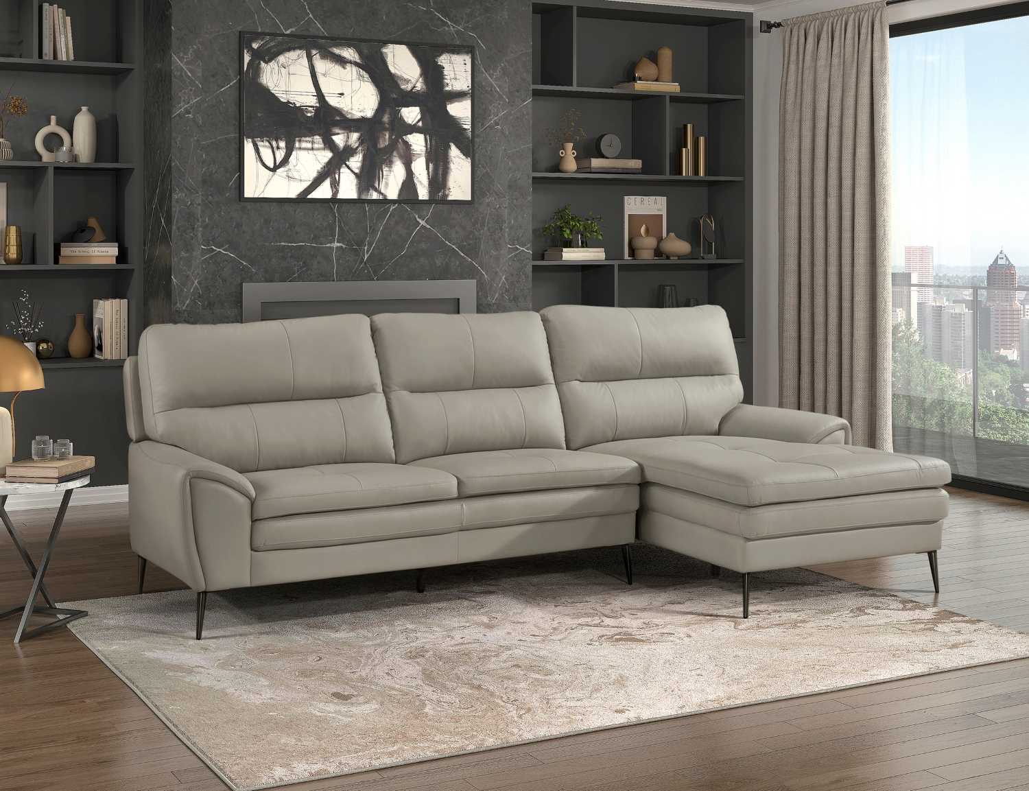 Essex  Top-Grain Cow Leather Sectional Sofa With Right Side Chaise 8577