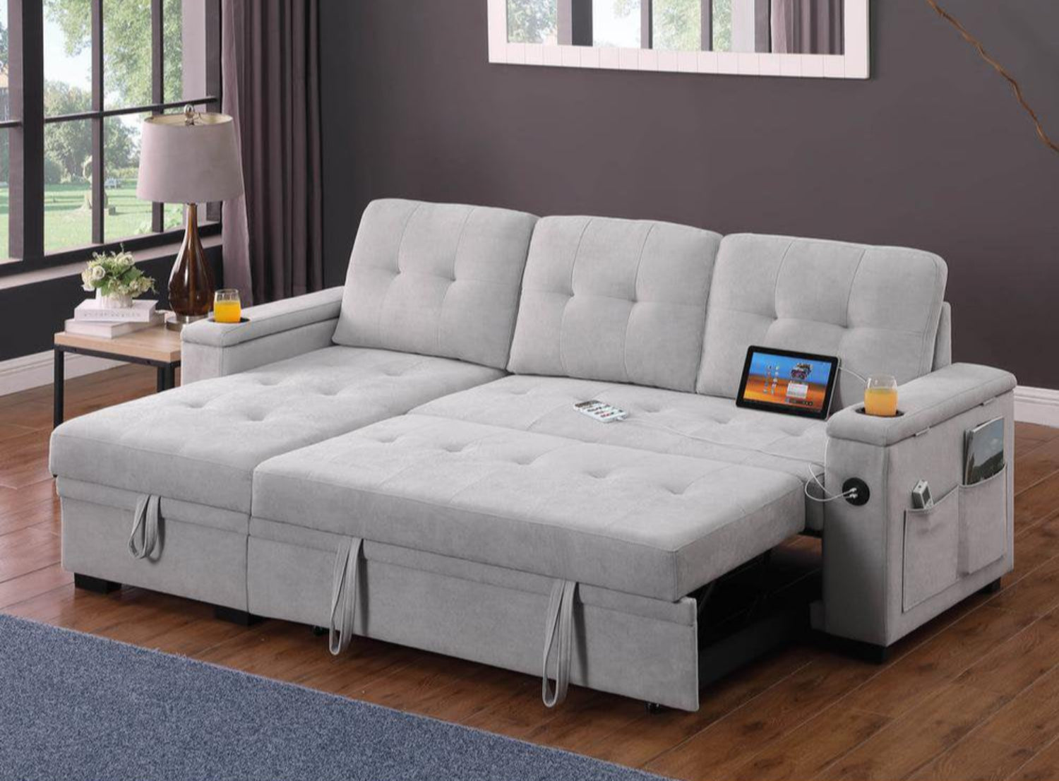 Ethan Grey Woven Fabric Reversible Sofa Bed