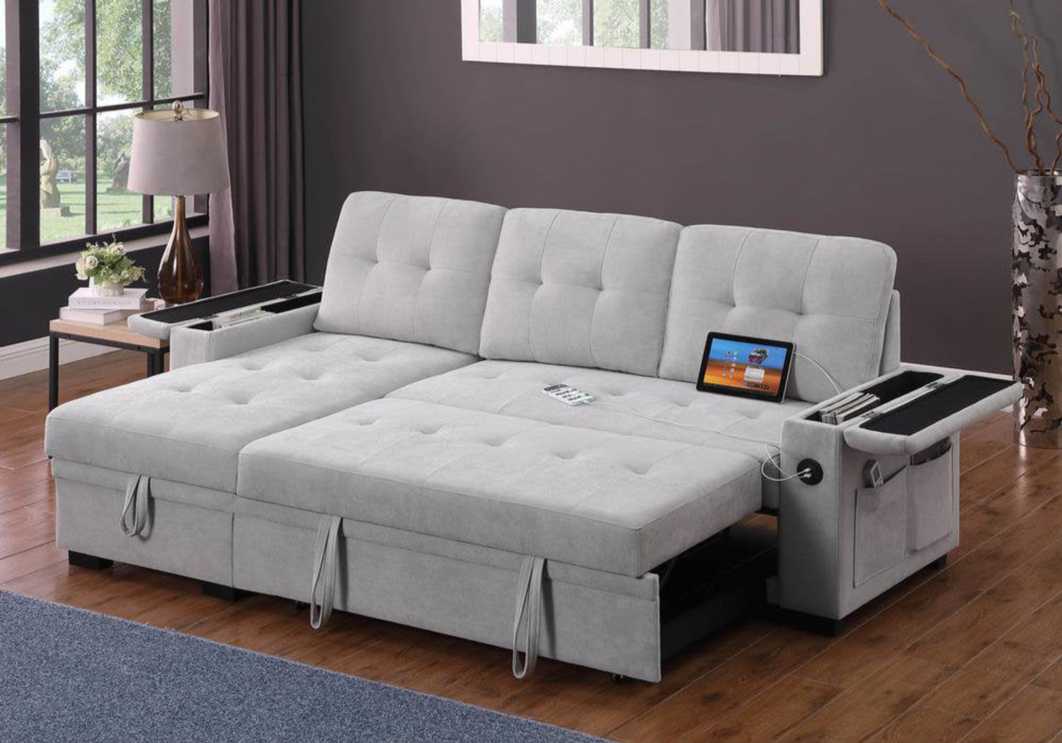 Ethan Grey Woven Fabric Reversible Sofa Bed