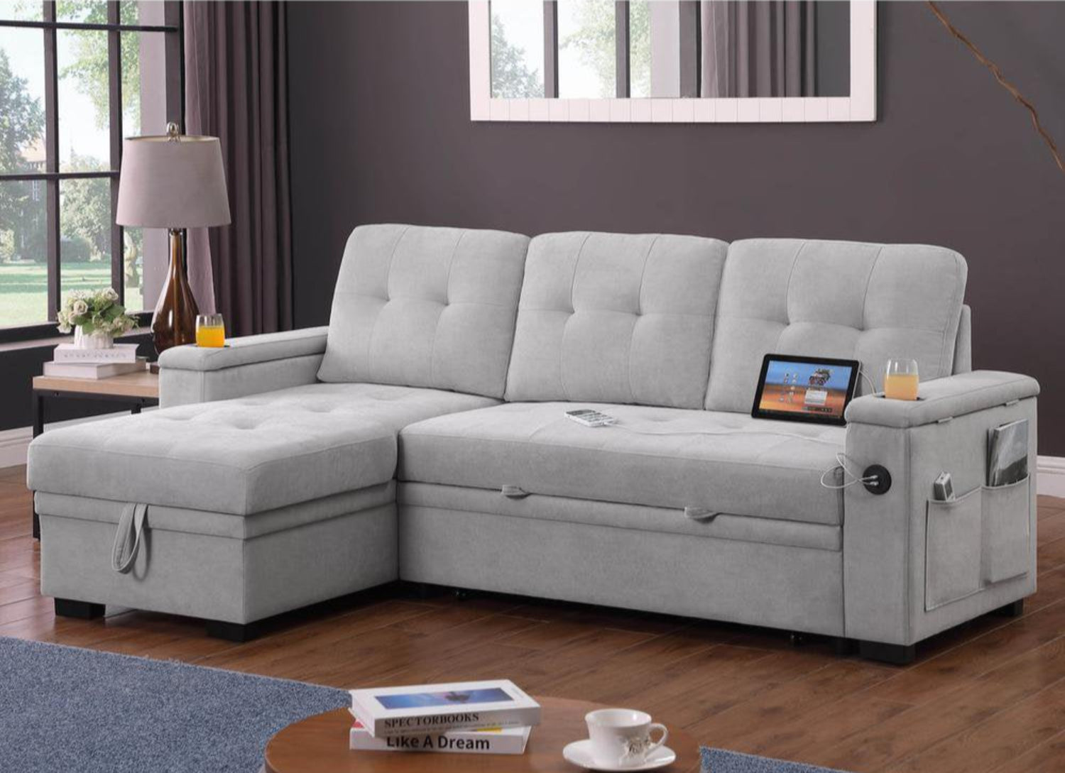 Ethan Grey Woven Fabric Reversible Sofa Bed