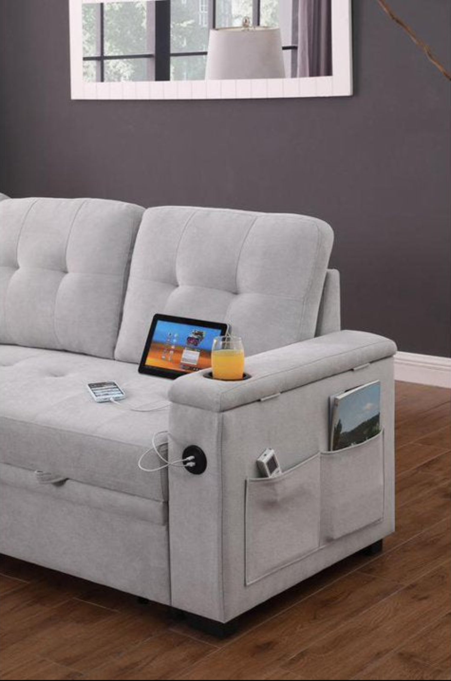 Ethan Grey Woven Fabric Reversible Sofa Bed