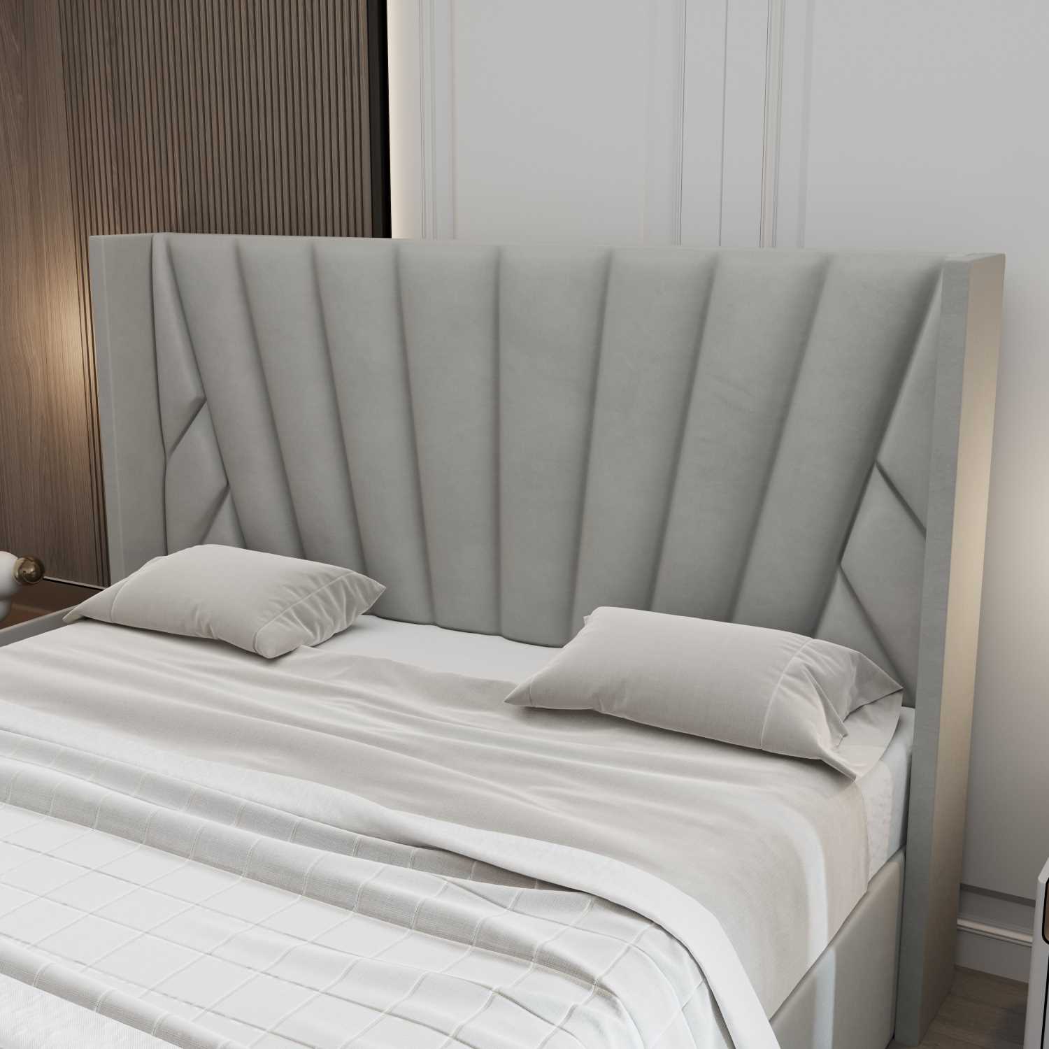 Eva Hydraulic Lift Soft Padded Upholstered Platform Storage Bed Frame Light Grey