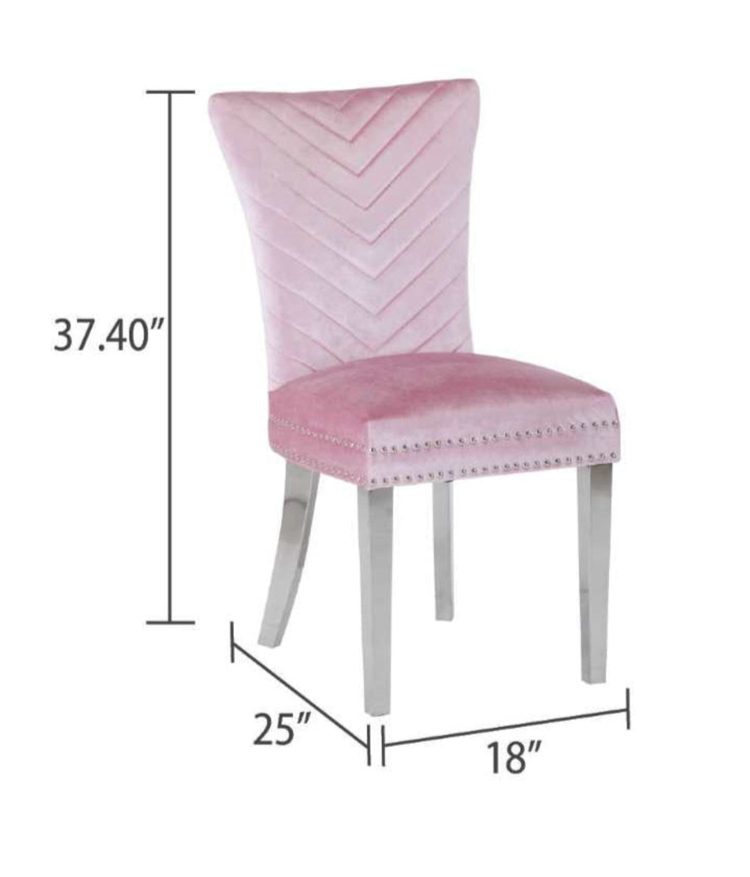 Eva Pink Velvet Fabric Chair With Chrome Legs Set Of 2 CH62