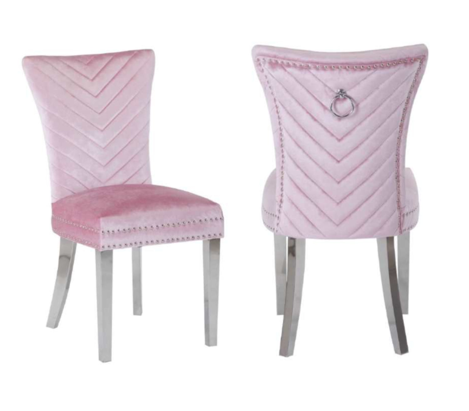 Eva Pink Velvet Fabric Chair With Chrome Legs Set Of 2 CH62