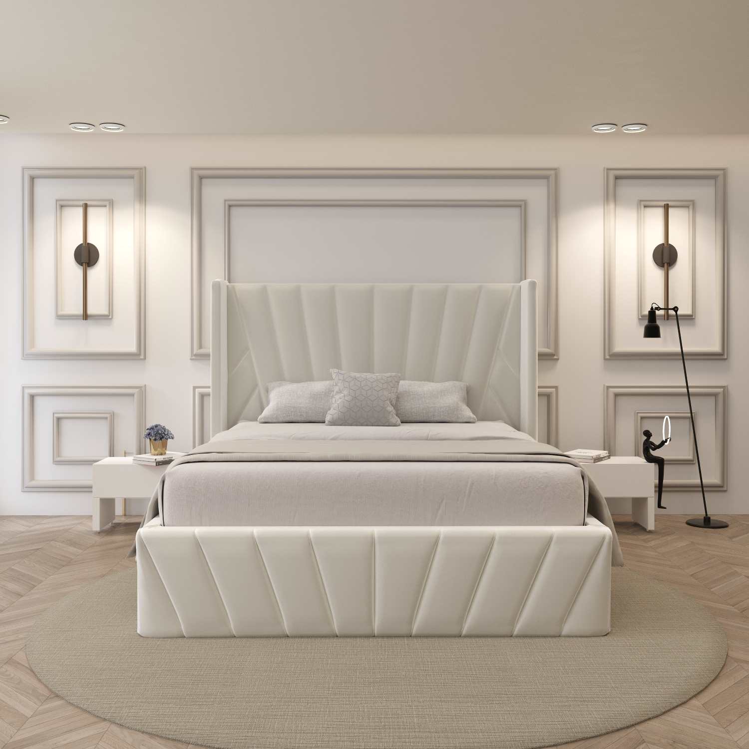 Eva Hydraulic Lift Soft Padded Upholstered Platform Storage Bed Frame Ivory