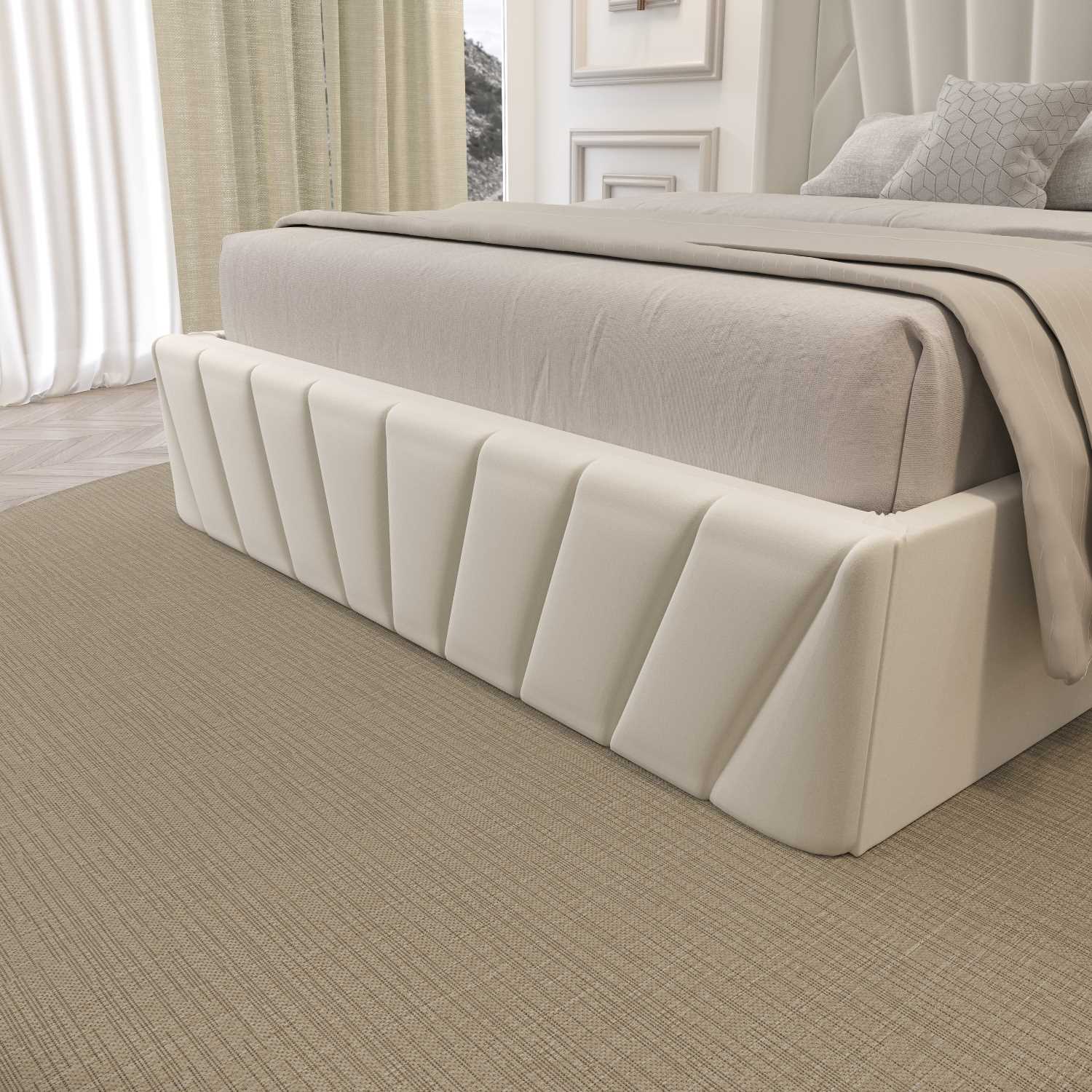 Eva Hydraulic Lift Soft Padded Upholstered Platform Storage Bed Frame Ivory