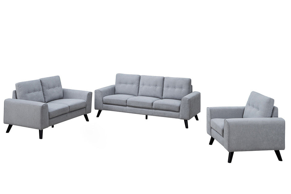 Evelyn Light Grey Chenille Fabric Sofa Set with Black Legs 99947LGY