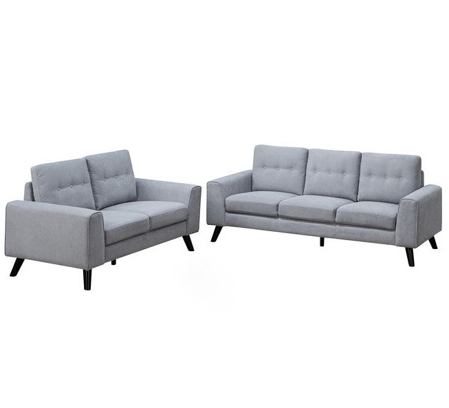 Evelyn Light Grey Chenille Fabric Sofa Set with Black Legs 99947LGY
