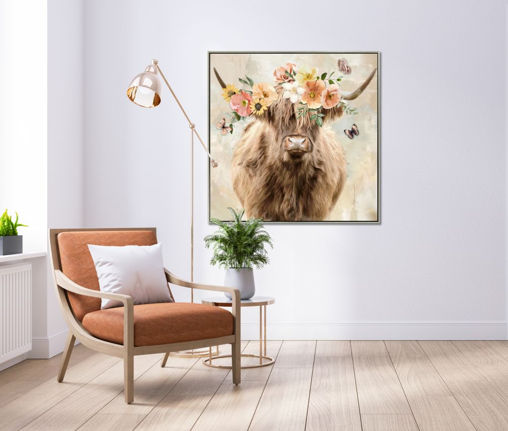 Peach Floral Highland Canvas Art 36" x 36"