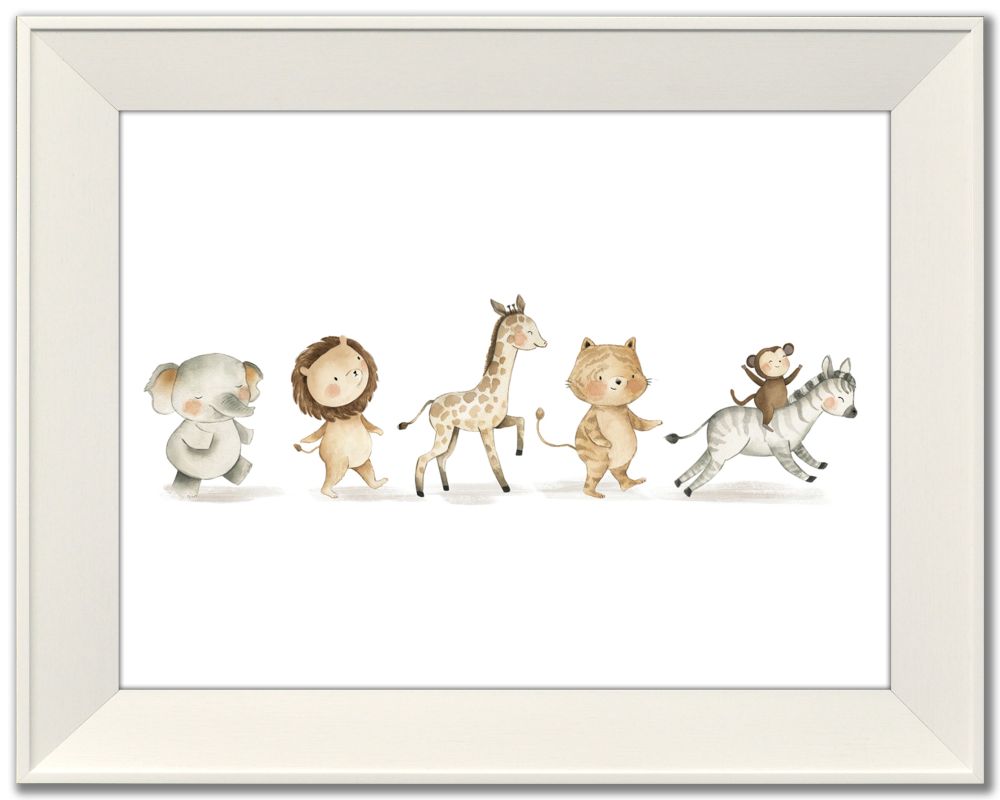 Safari Animals In A Row Canvas Art 12" x 16"