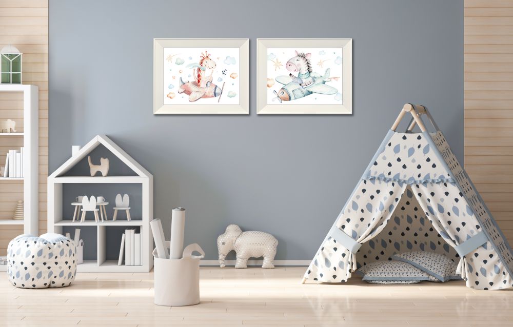 Giraffe Airplane / Zebra On Plane 2 PC canvas art