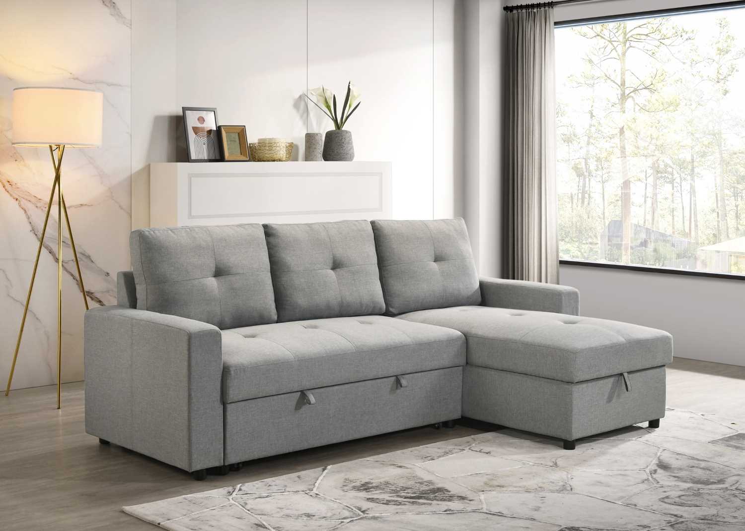 Faber Reversible Sectional Sofa with Pull-out Sleeper and Storage Chaise Smoke Grey 99996