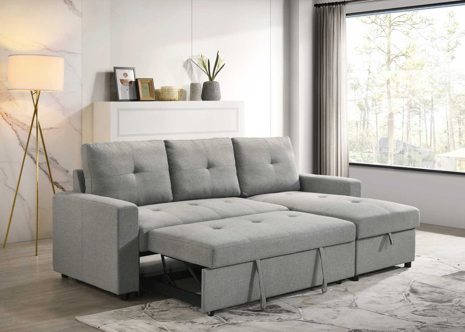 Faber Reversible Sectional Sofa with Pull-out Sleeper and Storage Chaise Smoke Grey 99996