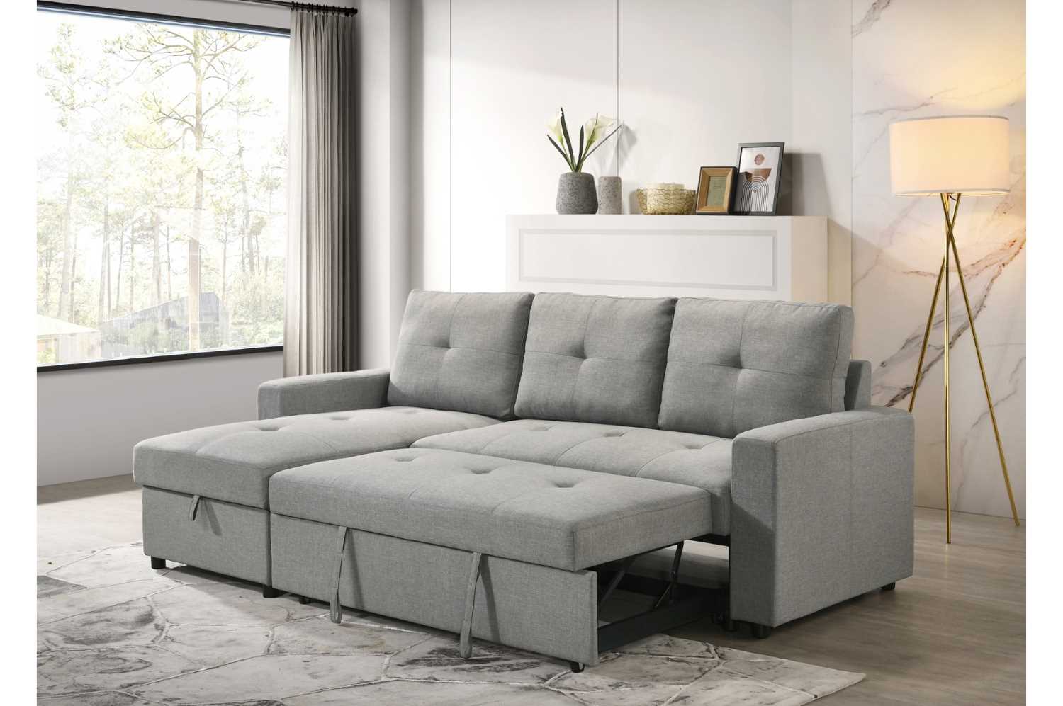 Faber Reversible Sectional Sofa with Pull-out Sleeper and Storage Chaise Smoke Grey 99996