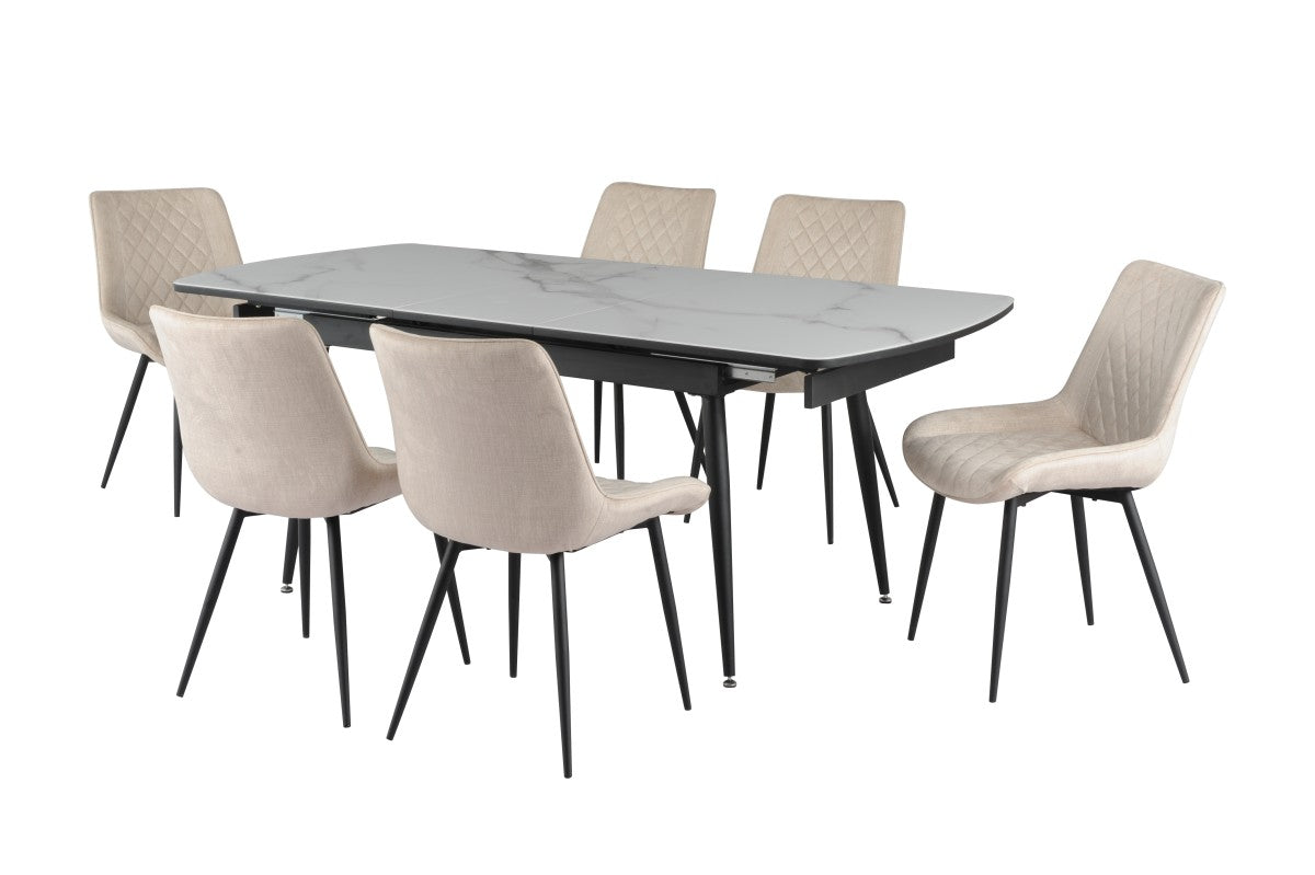 Fabian Extendable Dining Table With 6 Tufted Chairs White/Beige 15676(Discontinued)