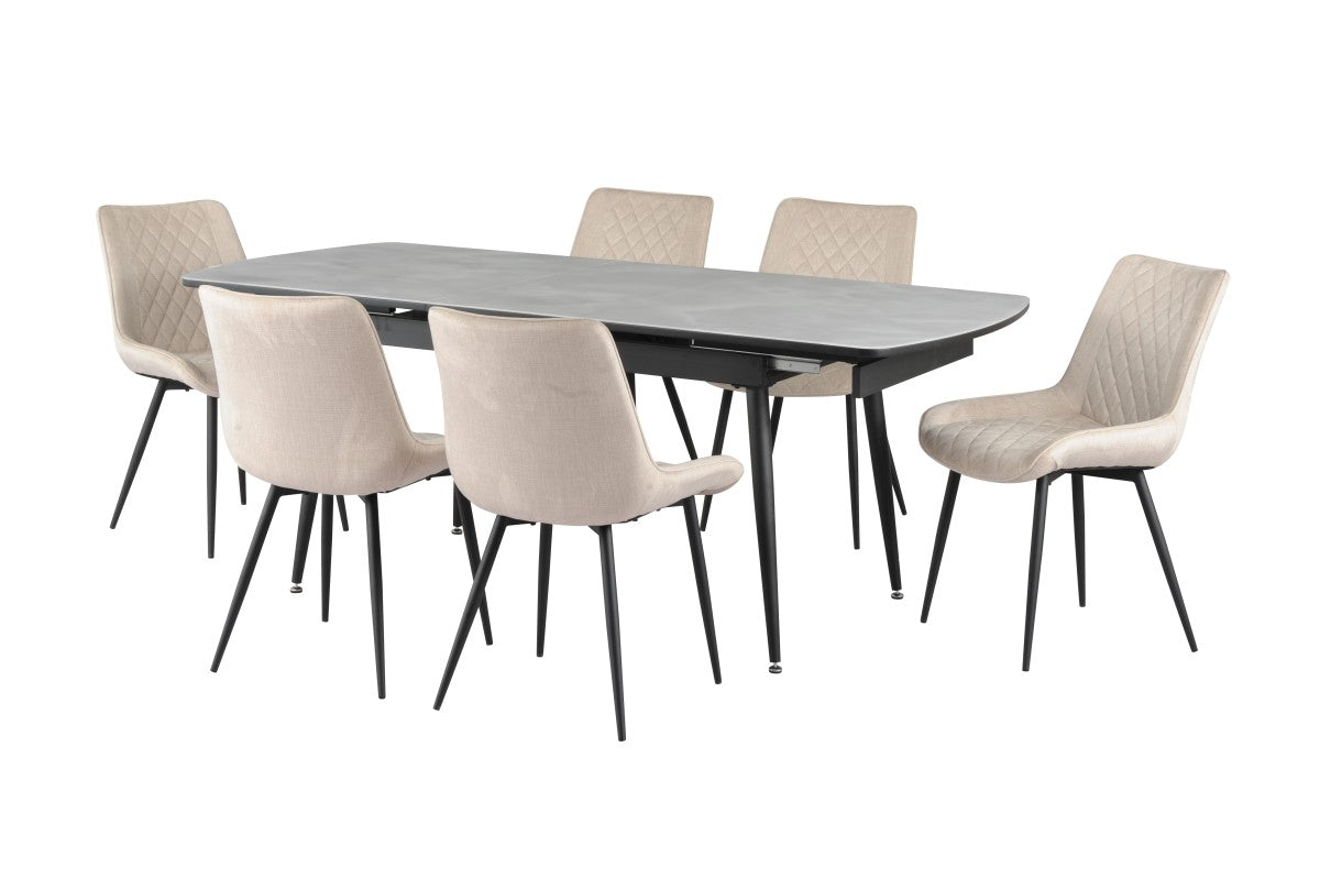 Fabian Extendable Dining Table With 6 Tufted Chairs Light Grey/Beige 15669(Discontinued)
