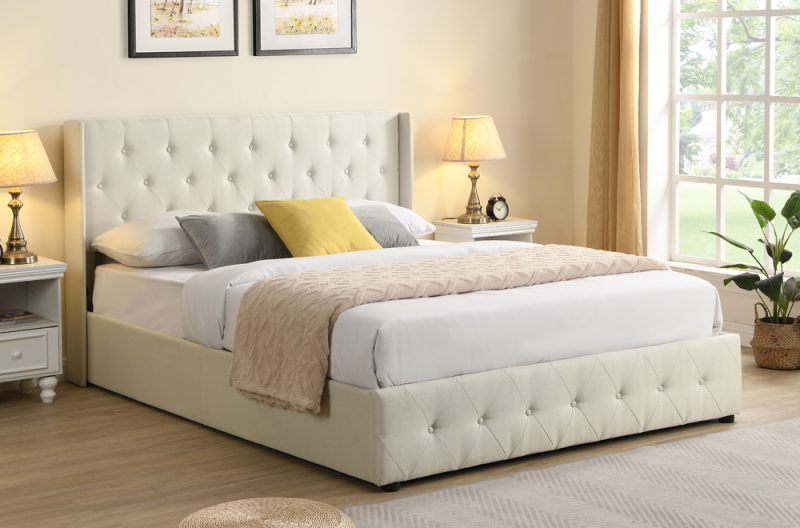 Fabric Hydraulic Lift Storage Bed With Tufted Headboard 2162