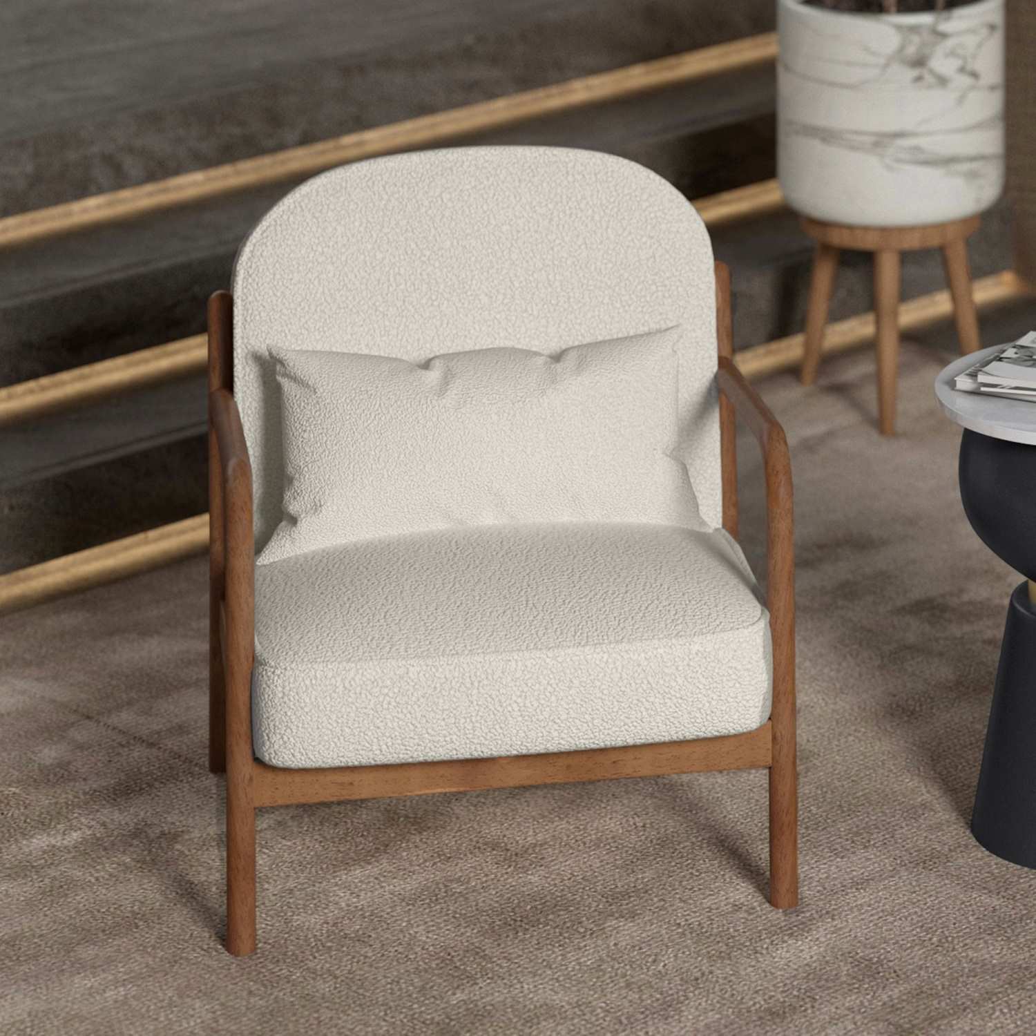 Fani White Boucle Fabric Accent Chair 403-926WT