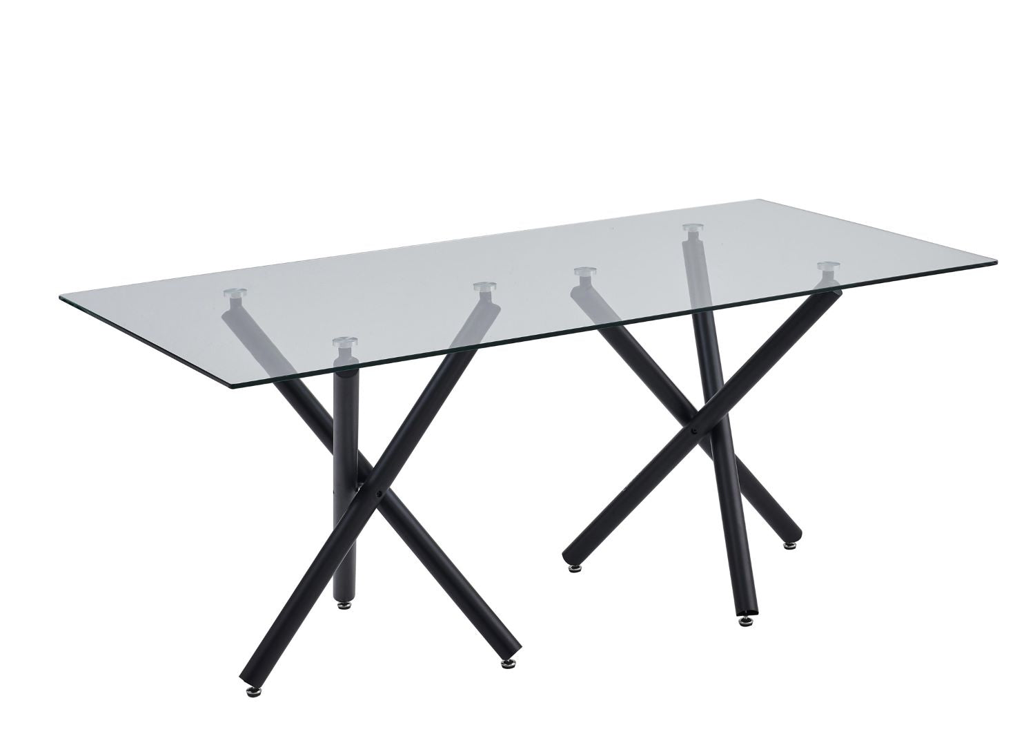 Fannia-Tomaso Glass Dining Table with Black Faux Leather Chairs 6038