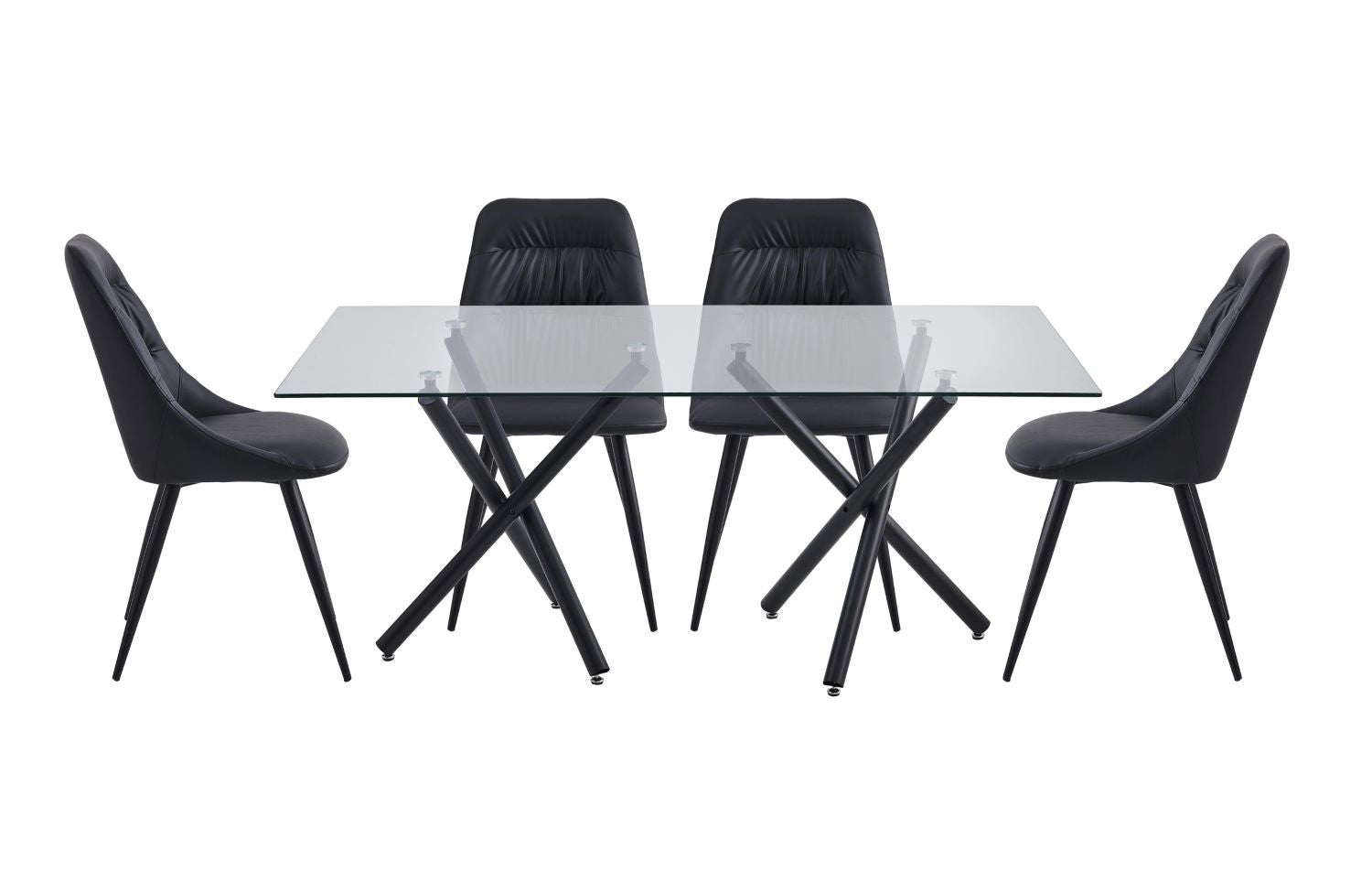 Fannia-Tomaso Glass Dining Table with Black Faux Leather Chairs 6038