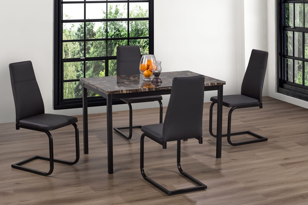 Faux Marble Dining Table With 4 Chairs Black 3200/210