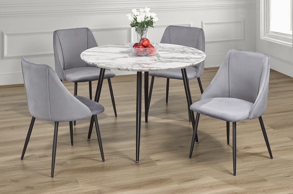 Faux Marble Round Dining Table With 4 Chairs Grey 3485/212