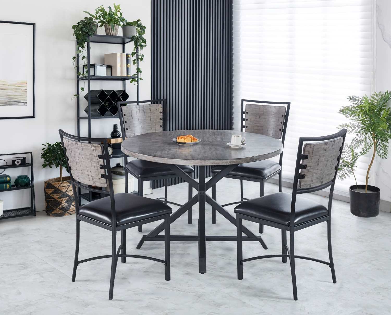 Fideo 5PC Dining Set With Grey Wood Finish 5606GY