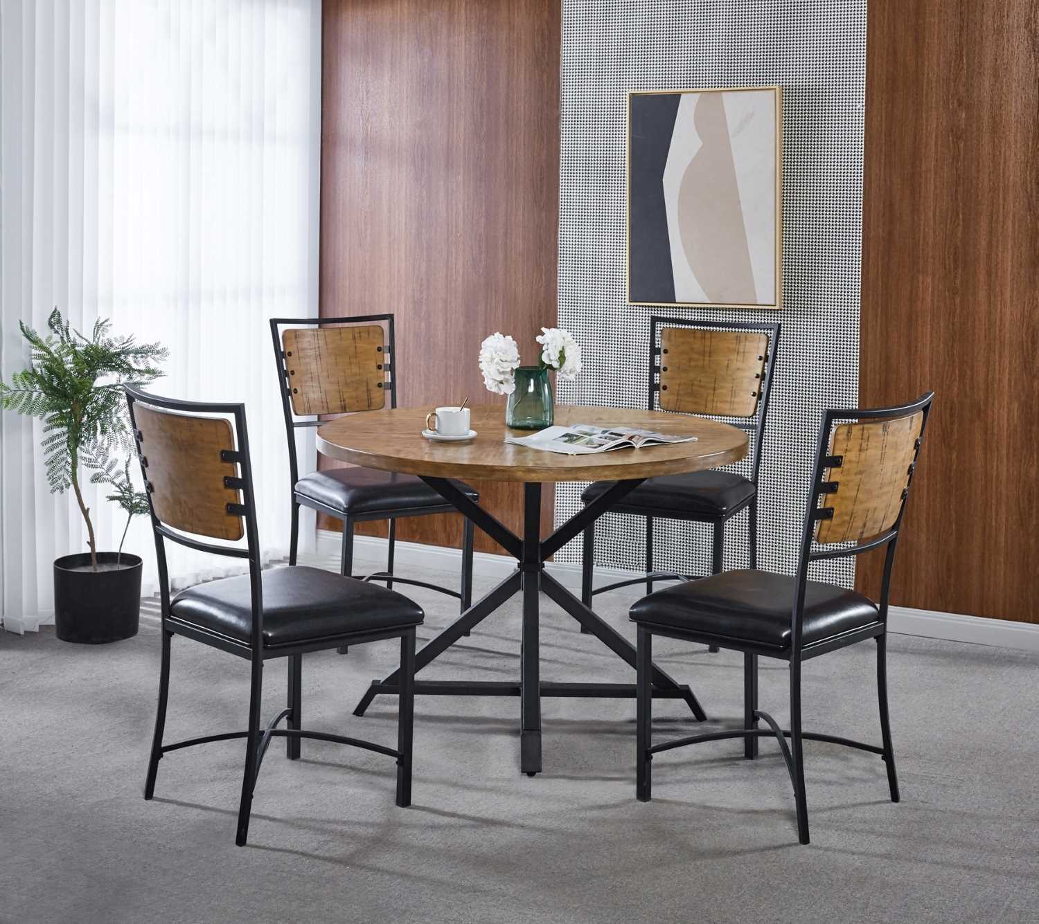 Fideo 5PC Dining Set With Natural Wood Finish 5606NA