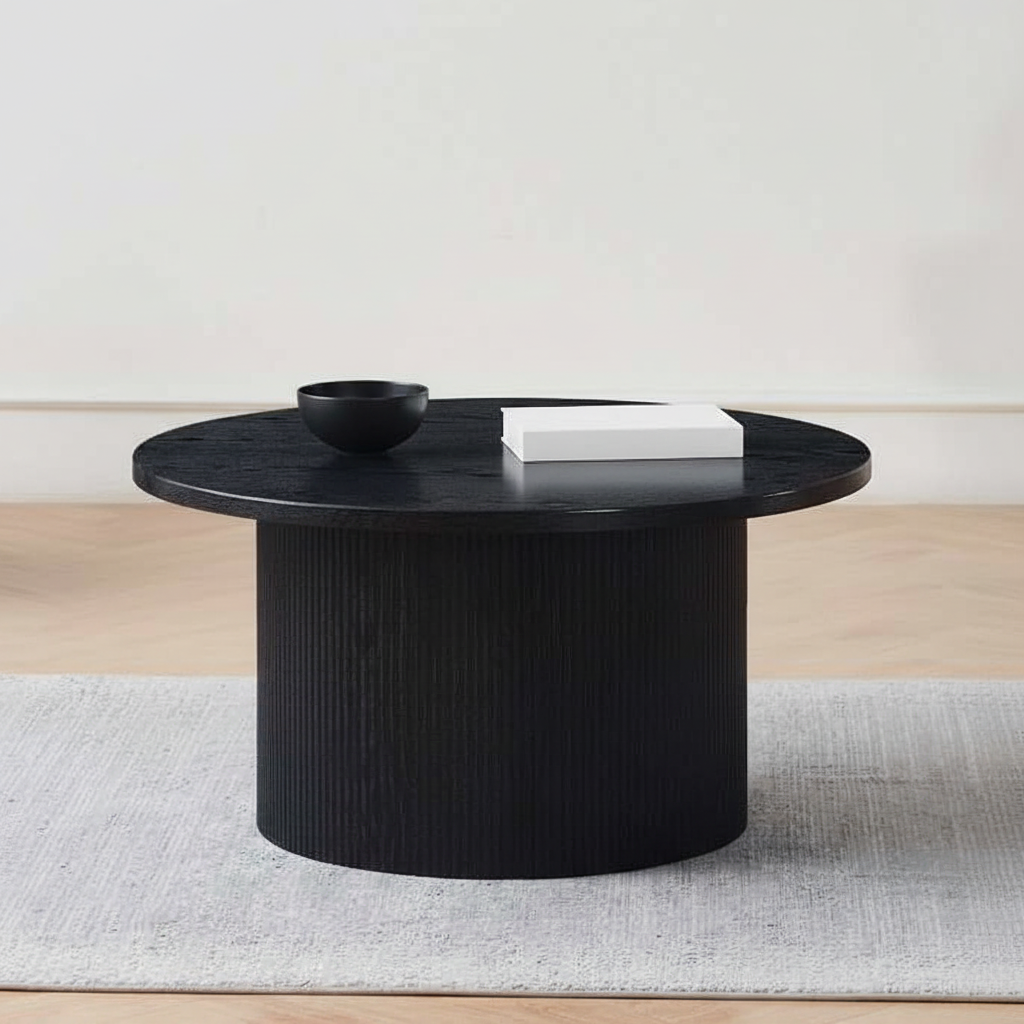 Fluted Pedestal Base with Round Top Coffee Table Black 2660