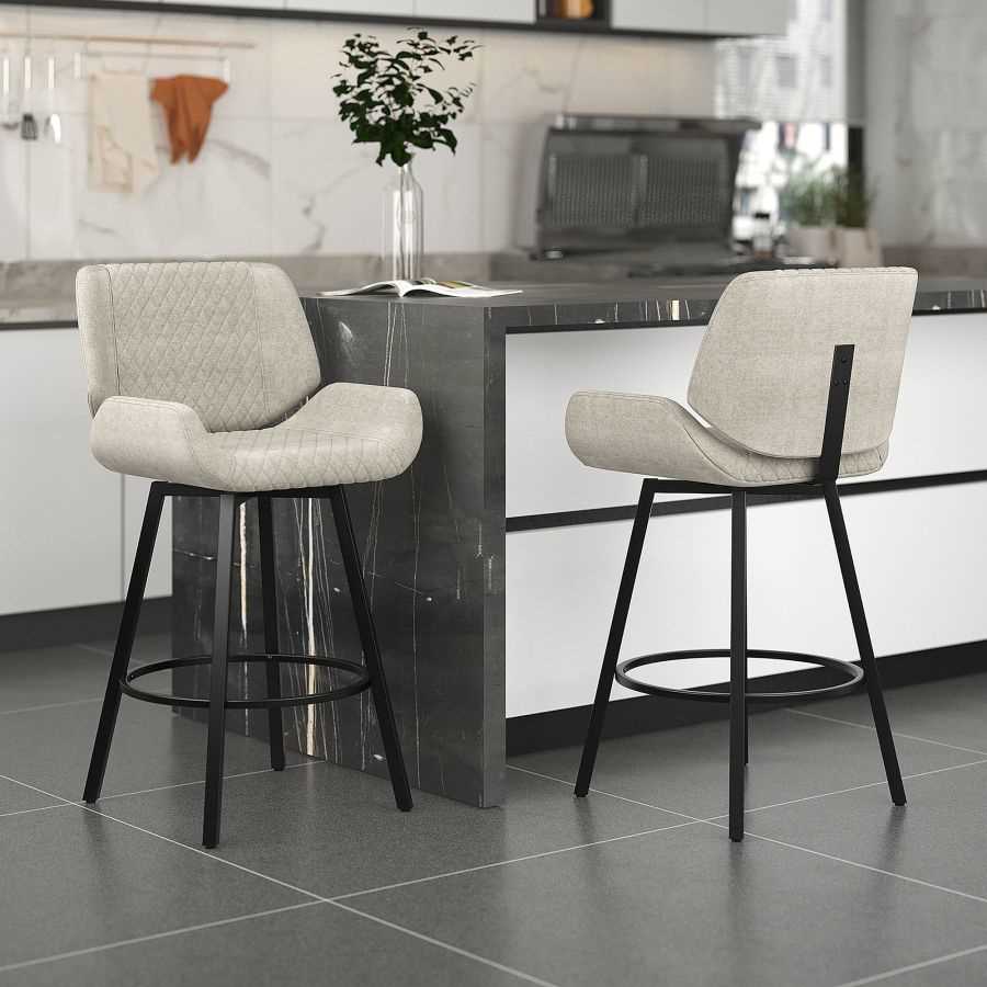 Fraser 26" Counter Stool, Set of 2, with Swivel in Grey Fabric and Black 203-667GY