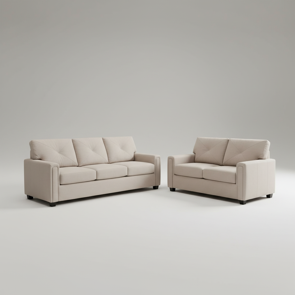 Beige sofa set on a plain background