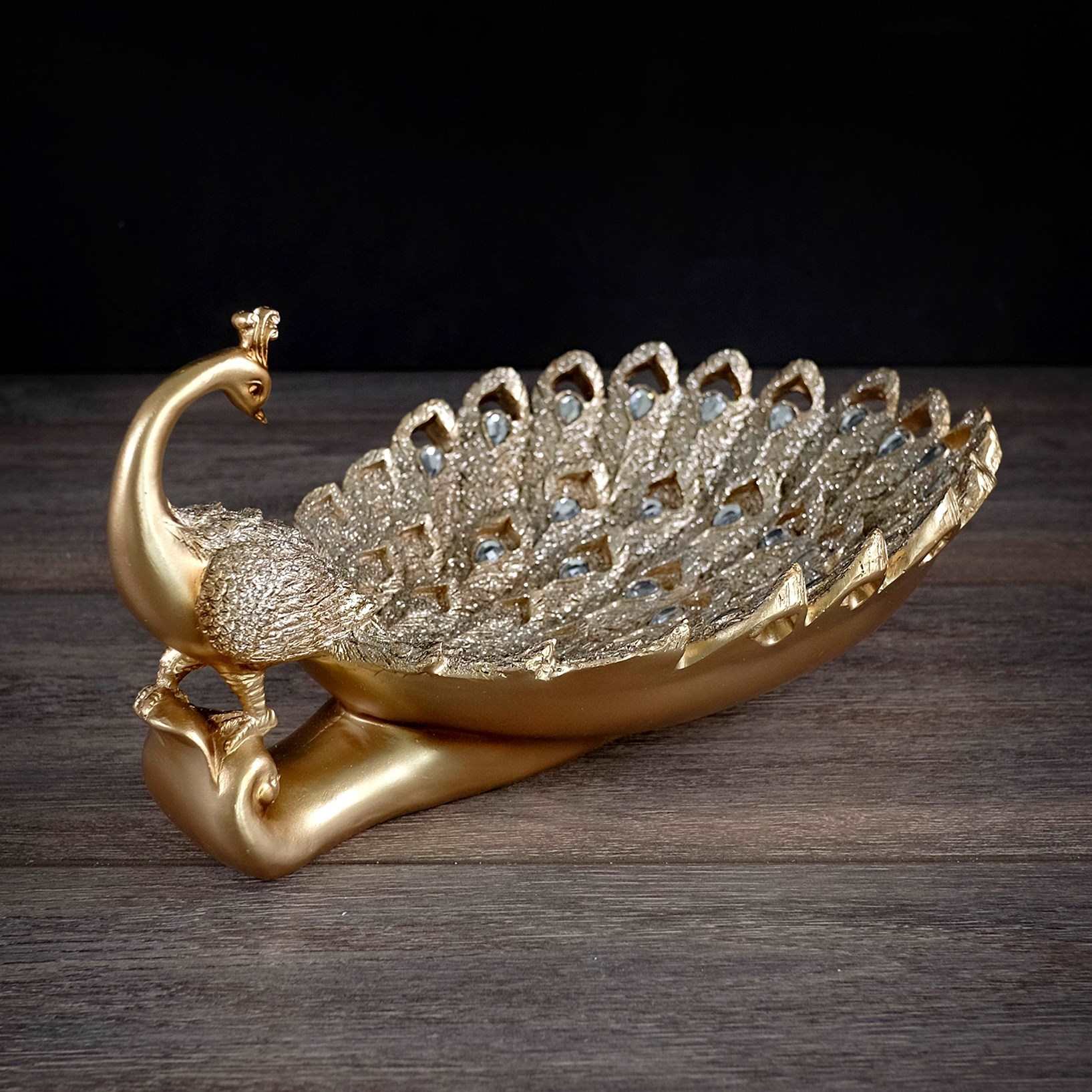 GOLD PEACOCK DECO PLATE EL 16-014