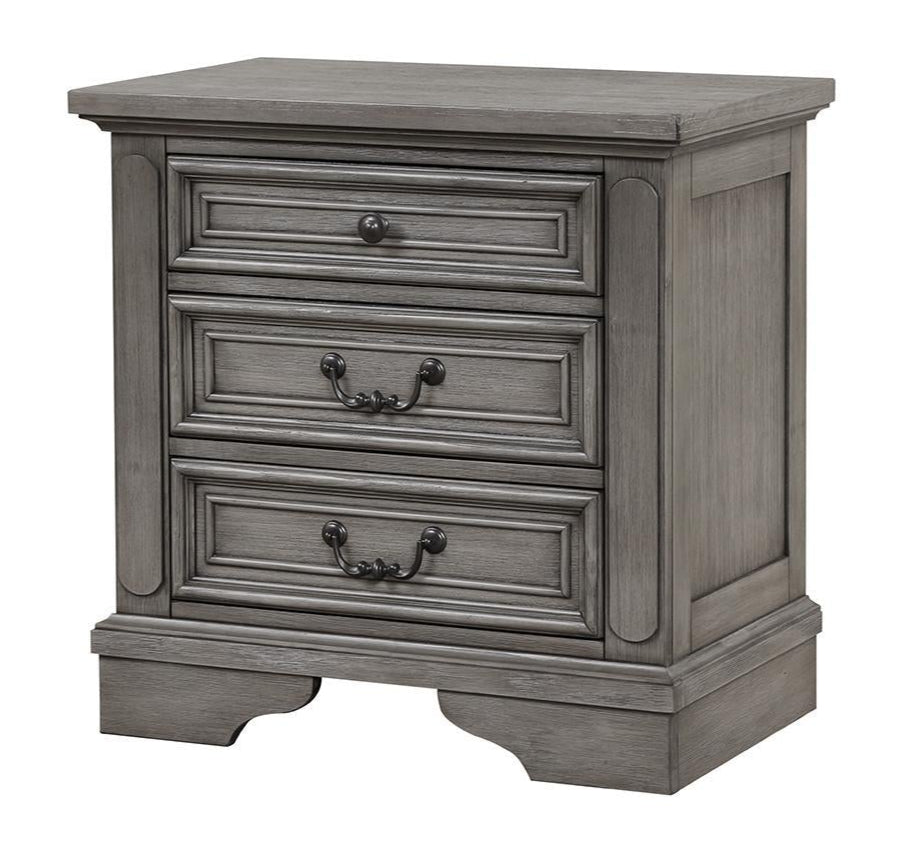 Grace Solid Wood 3 Drawer Night Stand Grey 1561