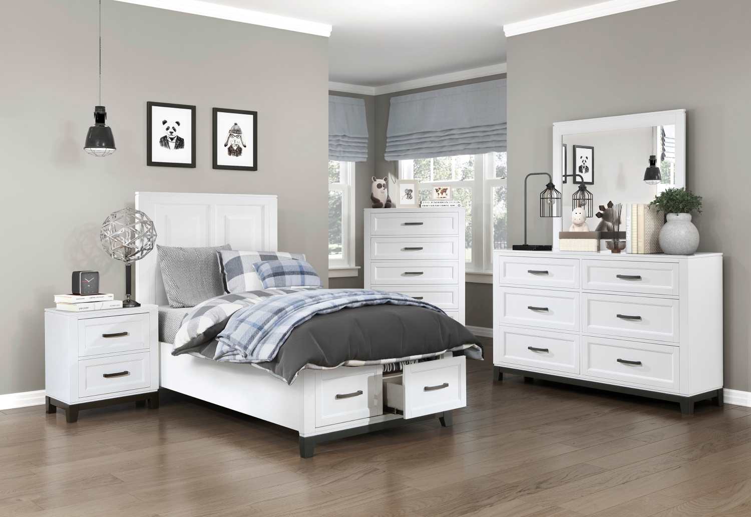 Garretson Wooden Bed With Drawer White 1450