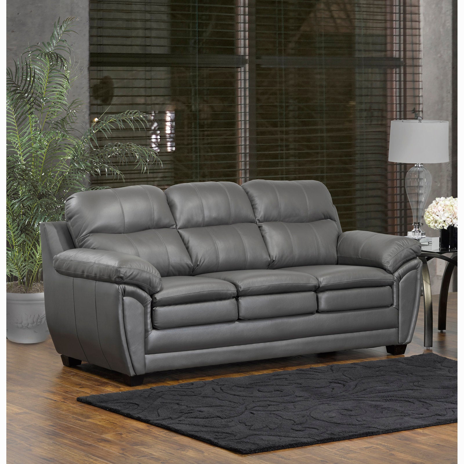 Canadian Made Genuine Leather Zurick Grey Sofa 5000