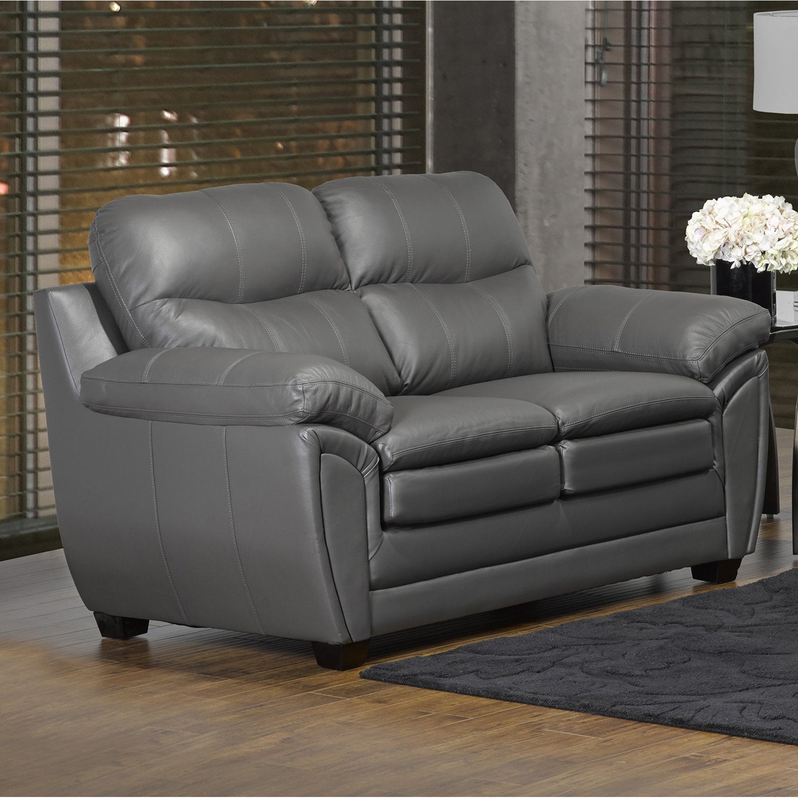 Canadian Made Genuine Leather Zurick Grey Loveseat 5000