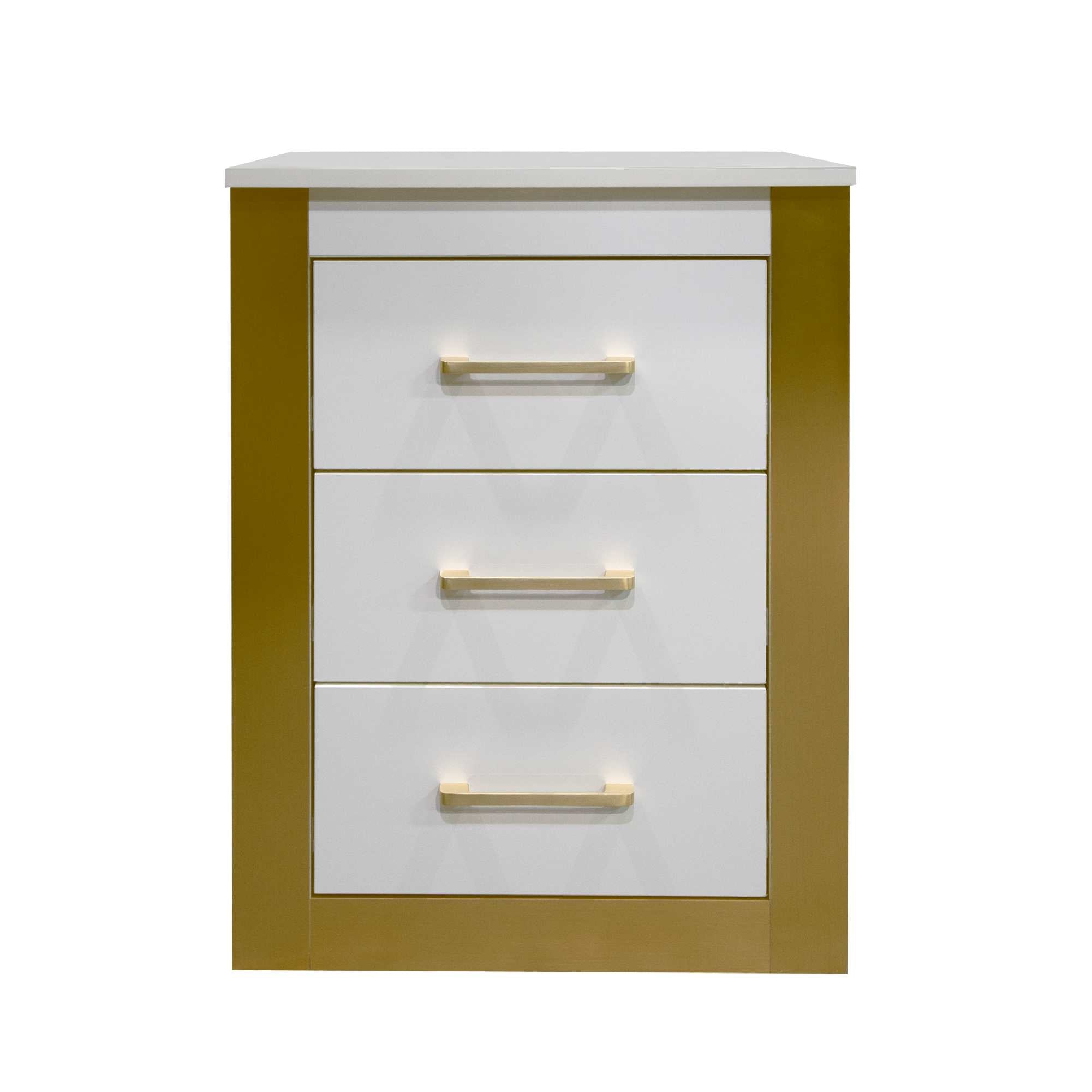 Canadian Made Gilmour 3 Drawer Night Stand White & Gold