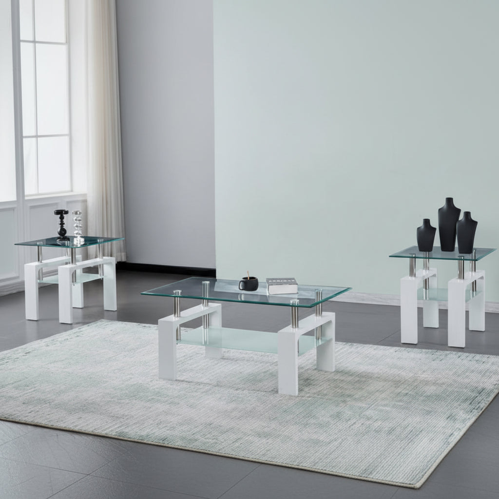 Glass Coffee Table With Glossy White Legs 2063