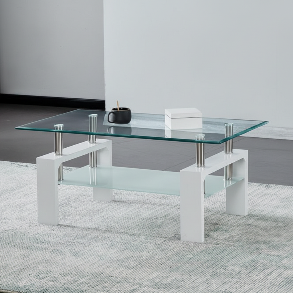 Glass Coffee Table With Glossy White Legs 2063