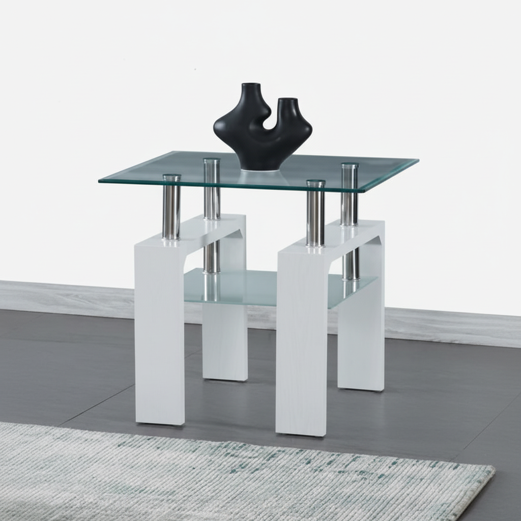 Glass Coffee Table Set With Glossy White Legs 2063