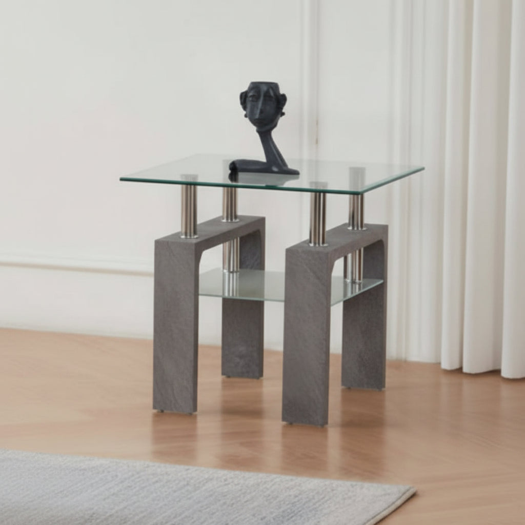 Glass Coffee Table Set With Grey Faux Marble Legs 2061