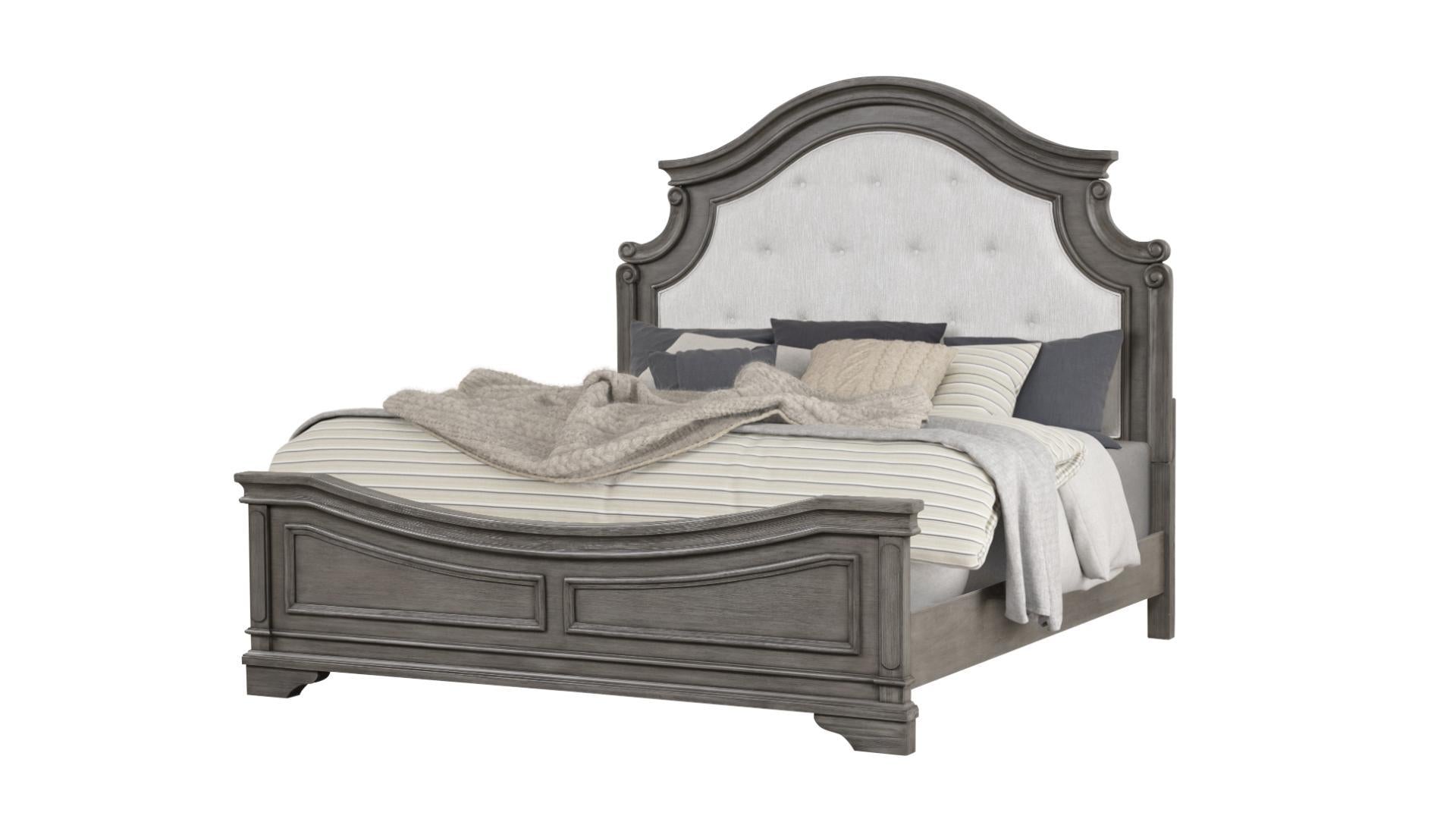 Grace Solid Wood Bed With Fabric Headboard Grey 1561
