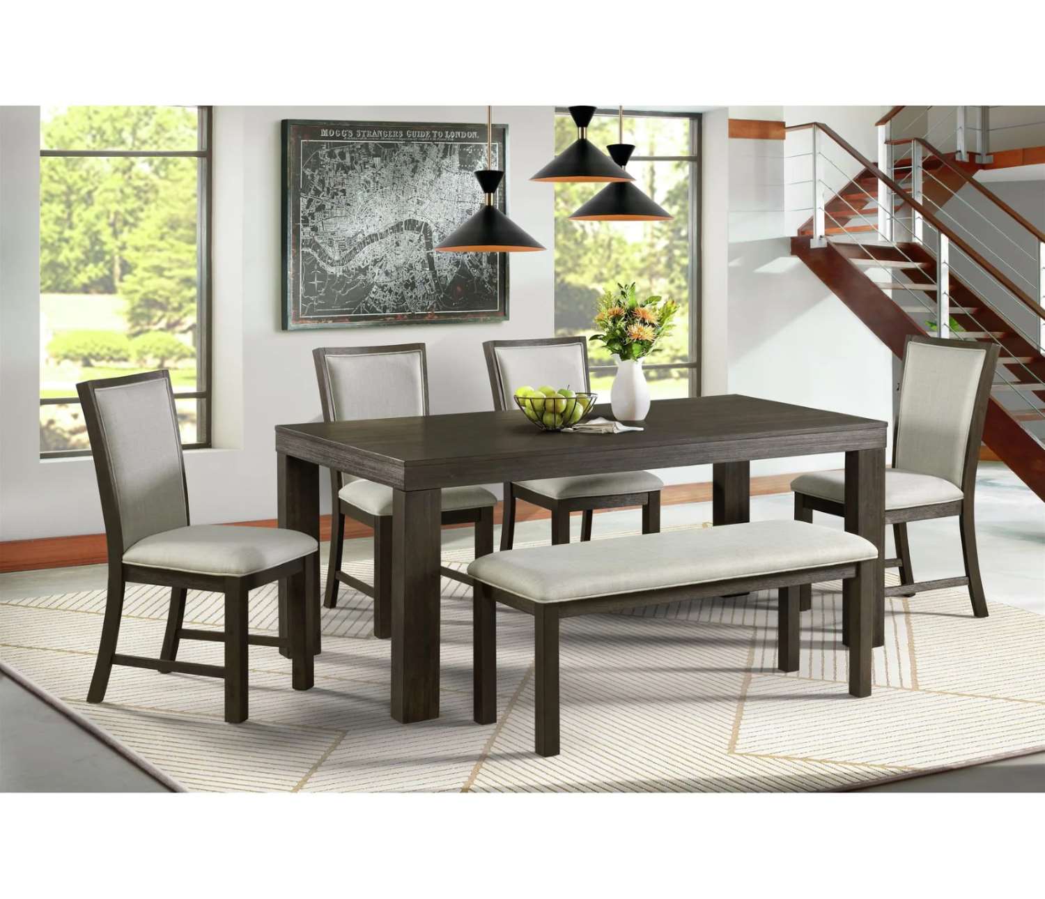 Grady 6pc Wooden Dining Set Dark Brown