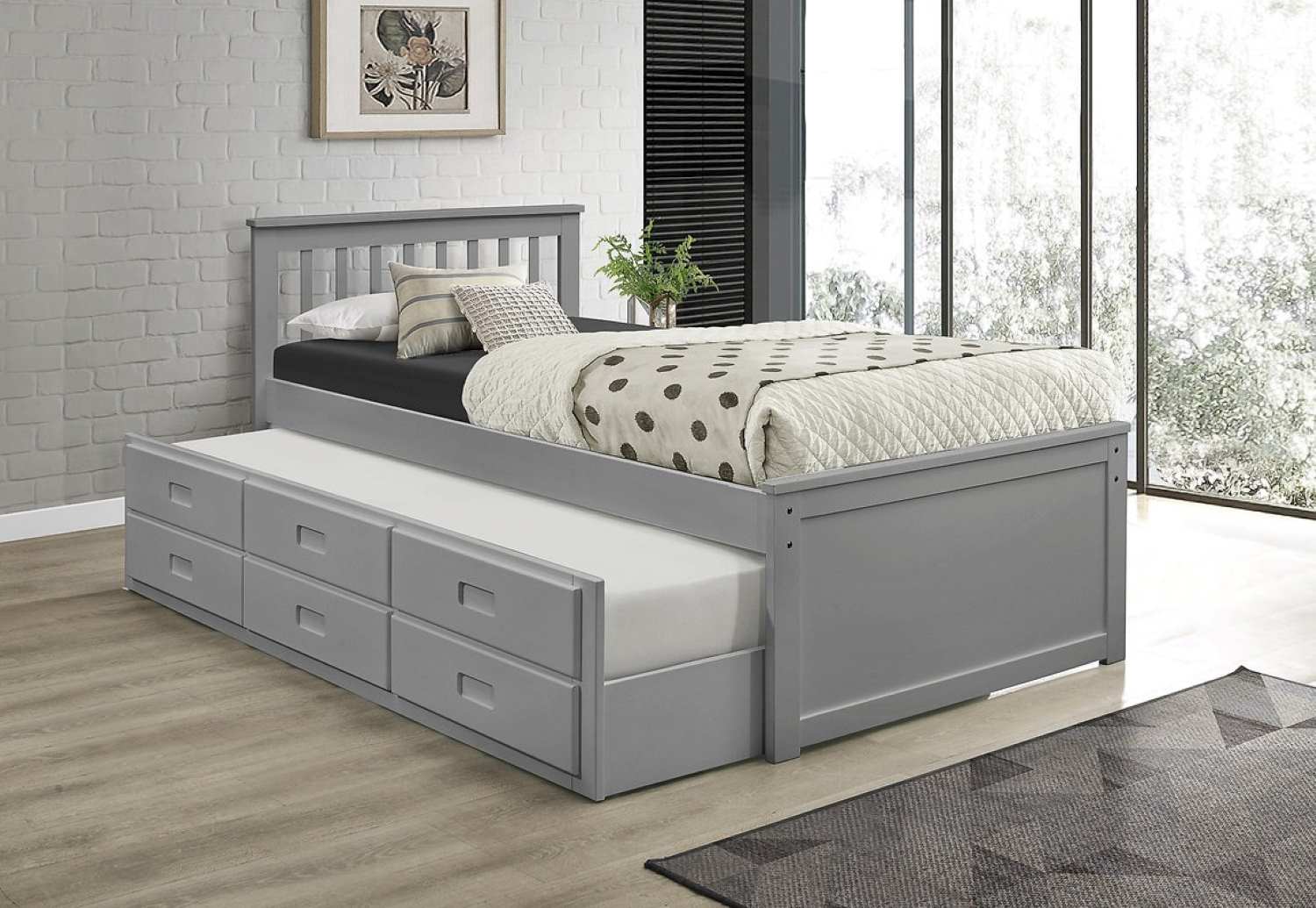 Grey Bed with Trundle Single 300