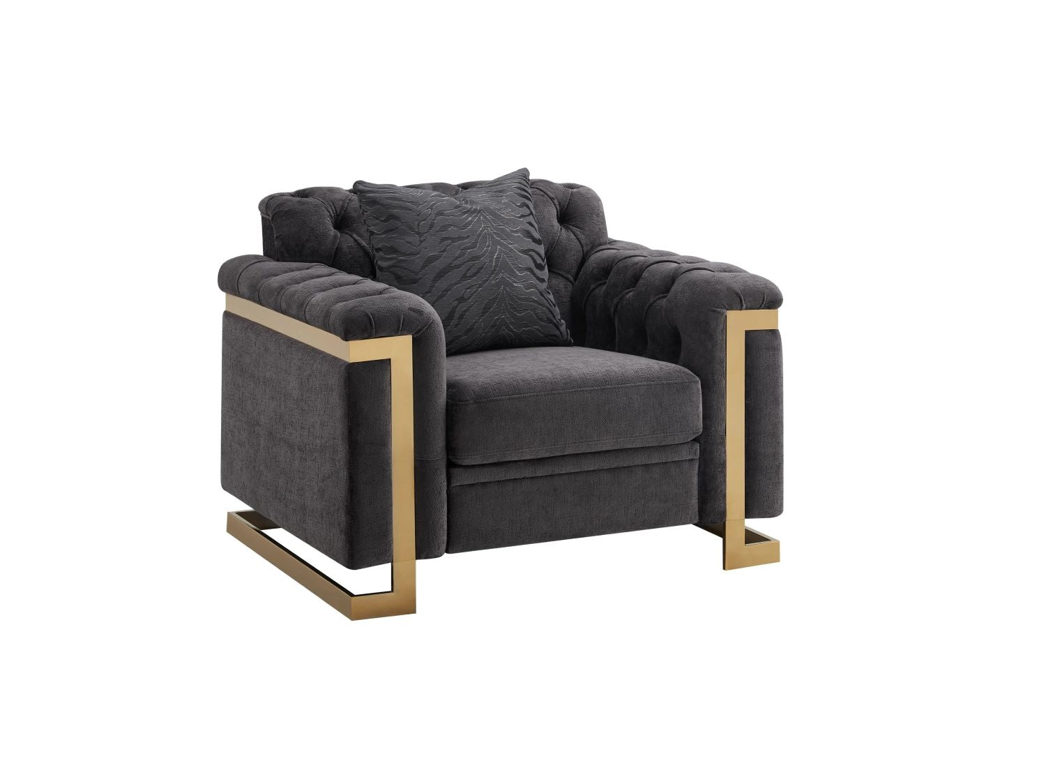 Grey Fabric 3pc Tufted Sofa Set with Gold Accents 313